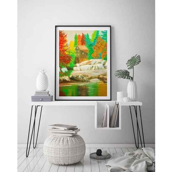 Original Oil Painting 12x16 Autumn Landscape Water Mill Rustic Farmhouse - Picture 8 of 12